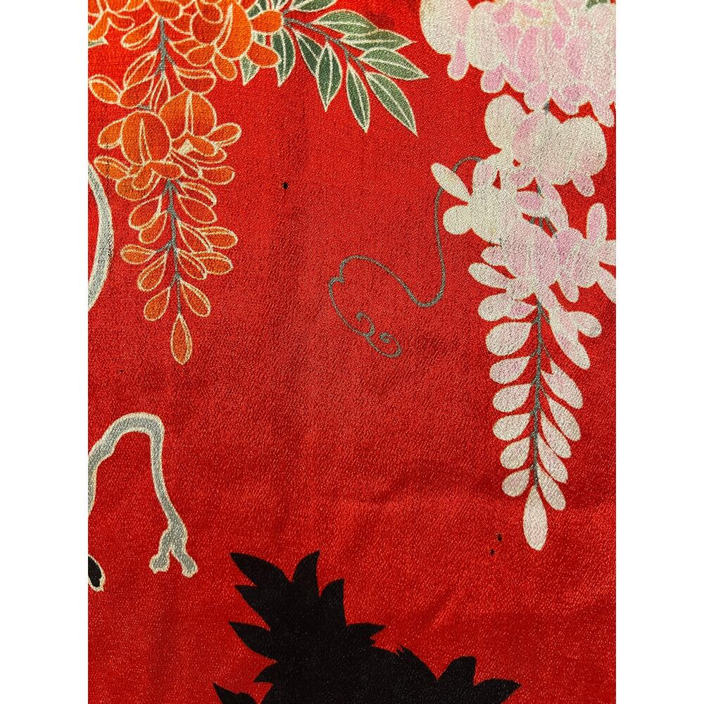 Vintage Japanese Silk Kimono Red Black Floral Large JL - Picture 14 of 16